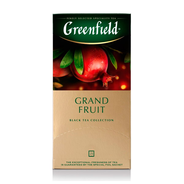 Чай пакетированный Greenfield, "Grand Fruit", черный, с гранатом, гибискусом, розмарином,  25 пакетиков по 1,5 г, Россия