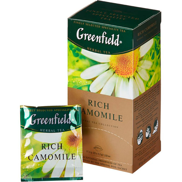Чай пакетированный Greenfield, "Rich Camomile", травяной, с ромашкой,  25 пакетиков по 2 г, Россия