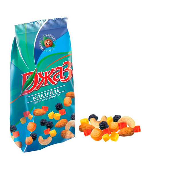 Коктейль Джаз, фундук, кешью, миндаль, папайя, ананас, изюм, вес  300 г, мягкая упаковка, Россия