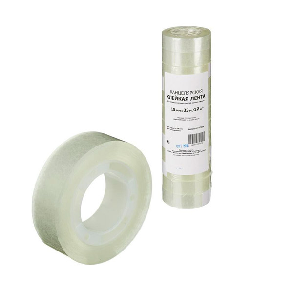 Клейкая лента 15мм*33м, односторонняя прозрачная, в упаковке 12 шт., Россия