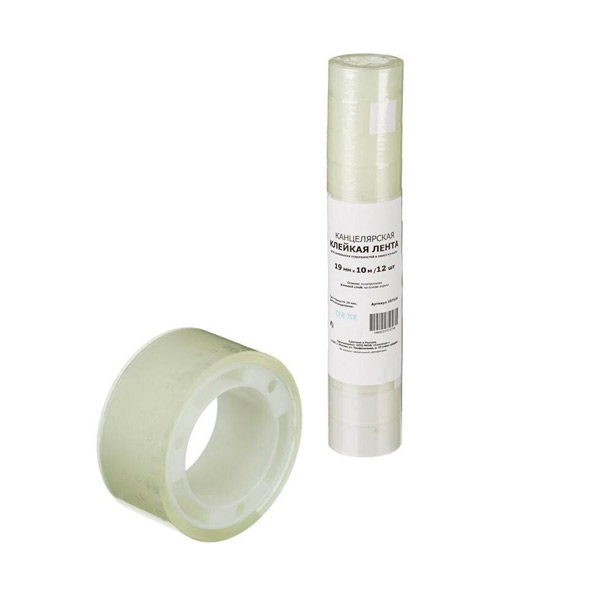 Клейкая лента 19мм*10м, односторонняя прозрачная, в упаковке 12 шт., Россия