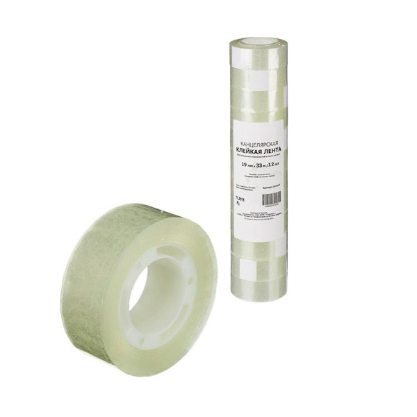 Клейкая лента 19мм*33м, односторонняя прозрачная, в упаковке 12 шт., Россия