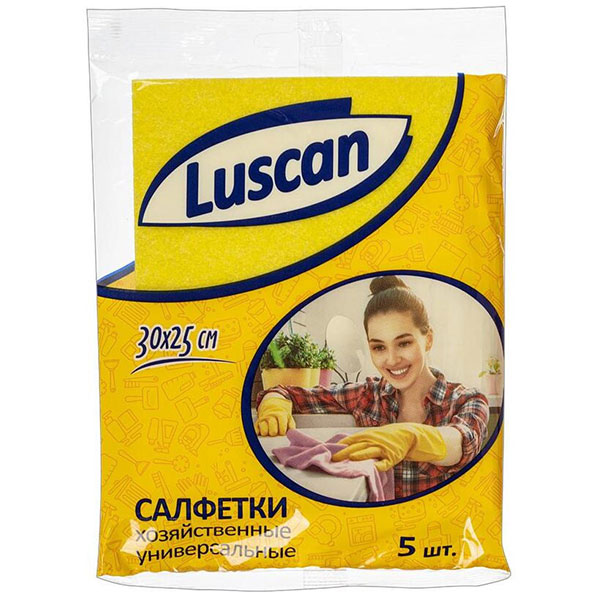 Салфетка хозяйственная универсальная, 30*25 см, в упаковке   5 шт., вискоза, полиэстер, Luscan Economy, Россия
