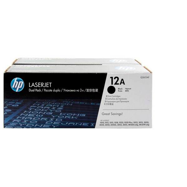 Картридж лазерный HP, Q2612AF, оригинальный, комплект 2 шт., для LJ 1010, цвет черный, ресурс 2000 стр при 5% заполнении листа, Япония