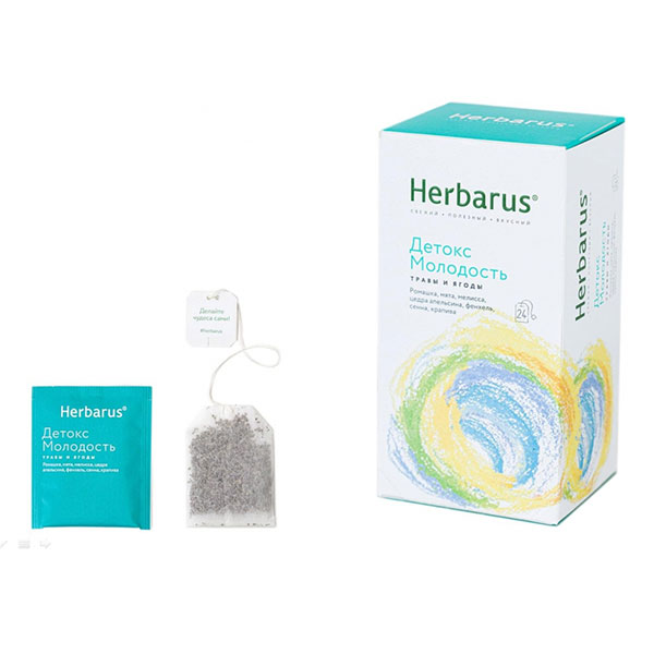 Чай пакетированный Herbarus, "Детокс Молодость", травяной,  24 пакетика по 1,6 г, Россия
