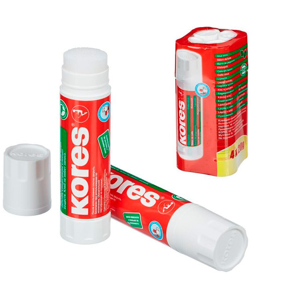 Клей-карандаш 20 г, Kores, содержит глицерин, комплект 4 шт., Чешская Республика
