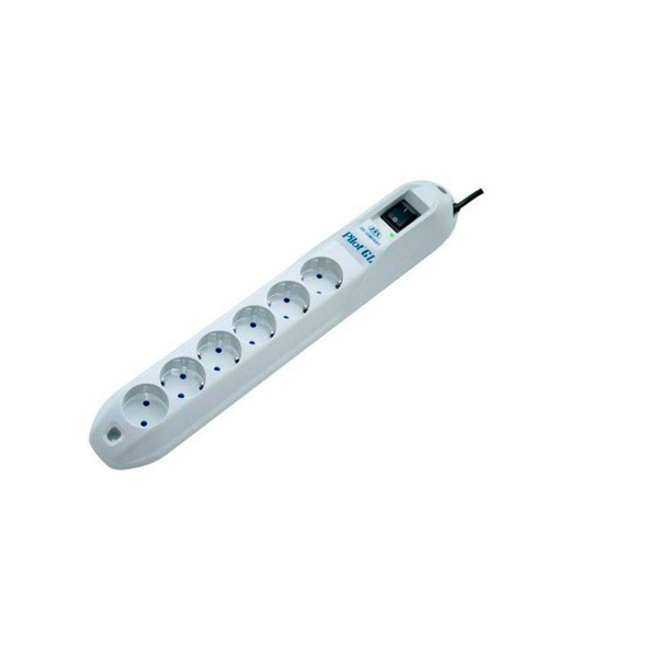 Сетевой фильтр ZIS Pilot, "GL", 5 м, 6 розеток, 10 А, 2200 Вт, цвет белый, Россия