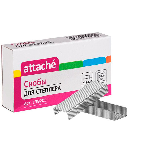 Скобы для степлеров №24/6, Attache, 1000 шт., Китай
