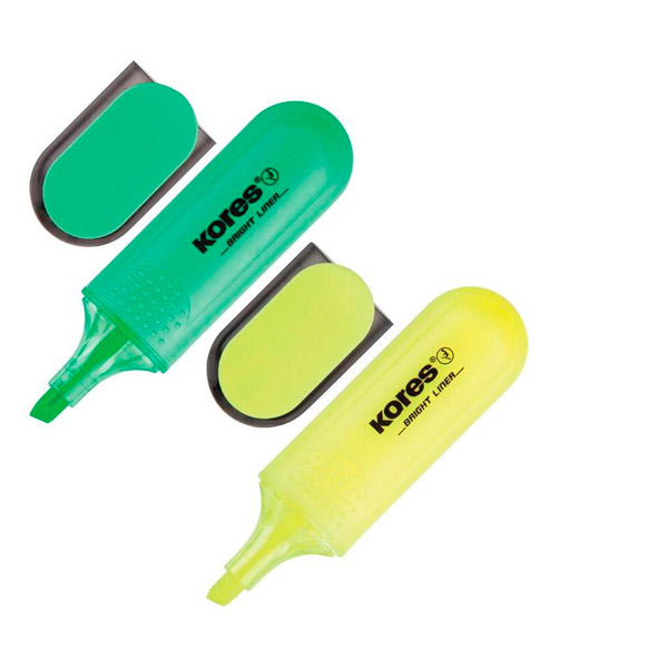 Набор текстовыделителей  2 цвета, толщина линии письма 1-5 мм, Kores, корпус пластик, Китай