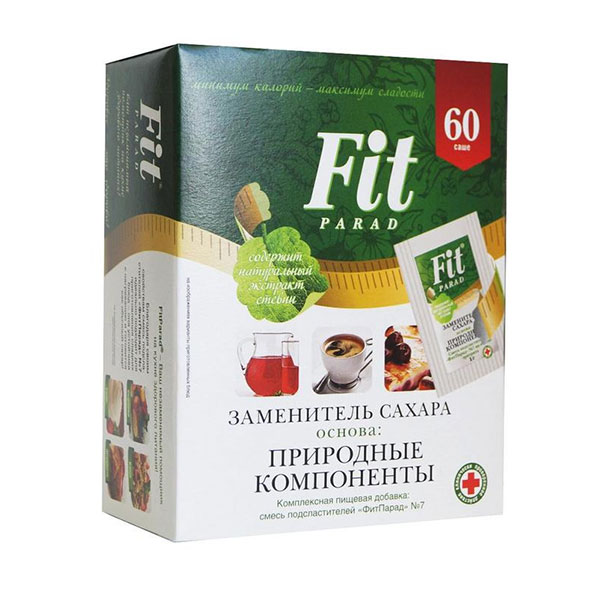Сахарозаменитель Fit Parad, "№ 7", стевия, эритритол, порционный, саше, в упаковке 60 шт., вес 60*1 г, Россия