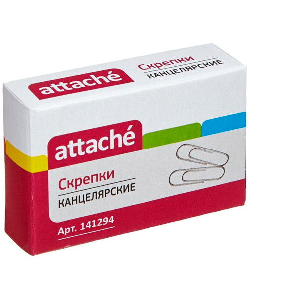Скрепки 22 мм, Attache, форма овальная, цвет серебристый, комплект 100 шт., Россия