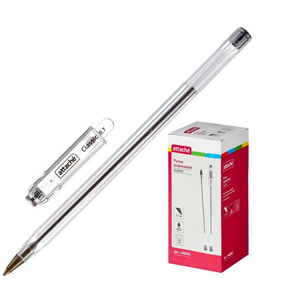 Ручка шариковая одноразовая Attache, "Classic", цвет чернил черный, толщина линии письма 0,7 мм, прозрачный, Китай