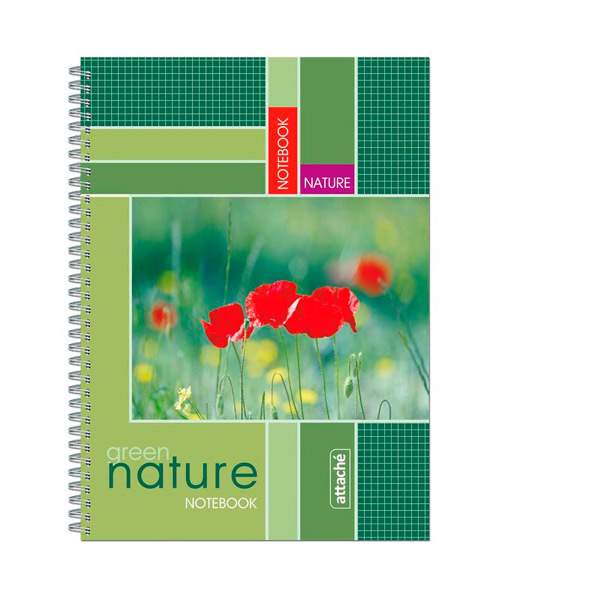 Тетрадь А4 крепление спираль,  60л, клетка, Attache, обложка мелованный картон, цвет рисунок, Россия