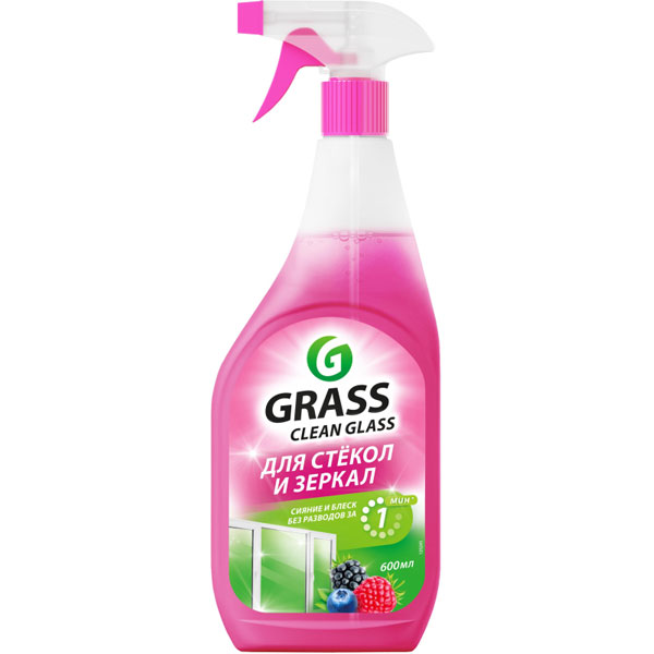 GRASS Clean Glass, 600мл, Средство для стекол и зеркал Grass Clean Glass лесные ягоды 600мл, с курком (125241)
