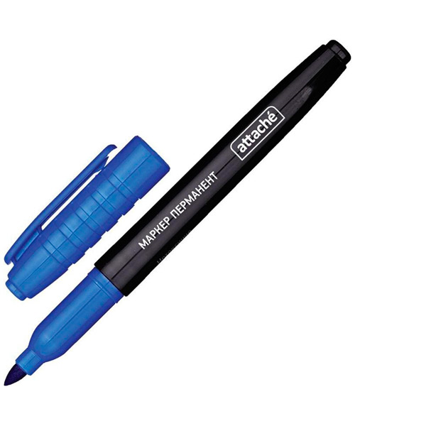 Маркер перманентный круглый, Attache, толщина линии письма 1,5-3 мм, цвет чернил синий