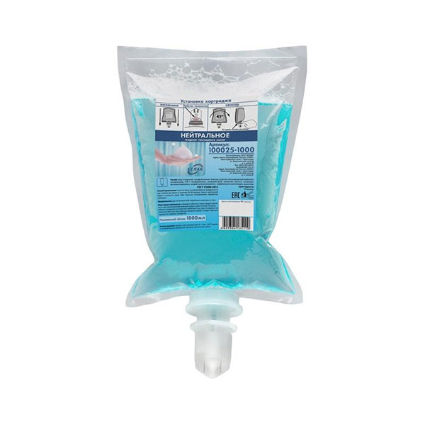 Картридж с жидким мылом-пеной, одноразовый, KEMAN, "Нейтральное", система S4, цвет синий, 1,0 л, 100105-1000, Россия