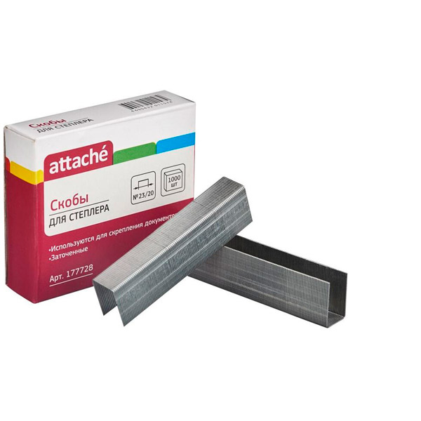 Скобы для степлеров №23/20, Attache, 1000 шт., цвет серебристый, Китай