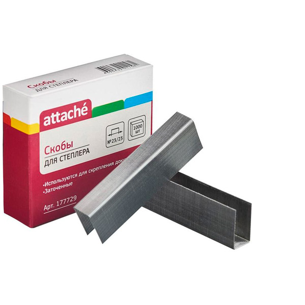 Скобы для степлеров №23/23, Attache, 1000 шт., цвет серебристый, Китай
