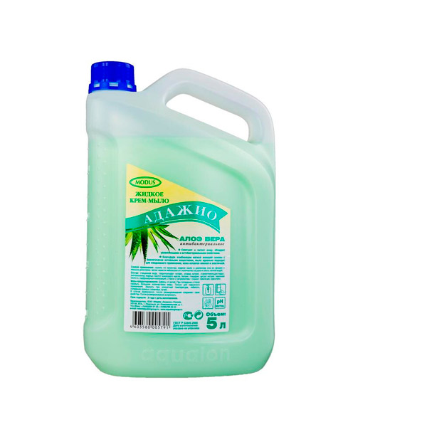 Мыло жидкое Адажио, "Алоэ Вера", 5000 мл, антибактериальное, Перламутровое, Россия