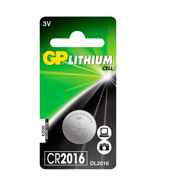 Батарейки CR2016, комплект 1 шт., GP, Lithium, литиевые