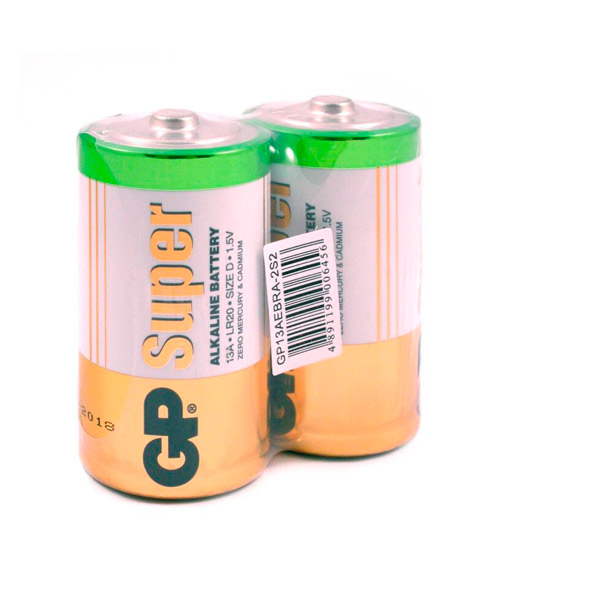 Батарейка D (LR20), алкалиновая, GP, "Super", в упаковке 2 шт., термопленка, Китай