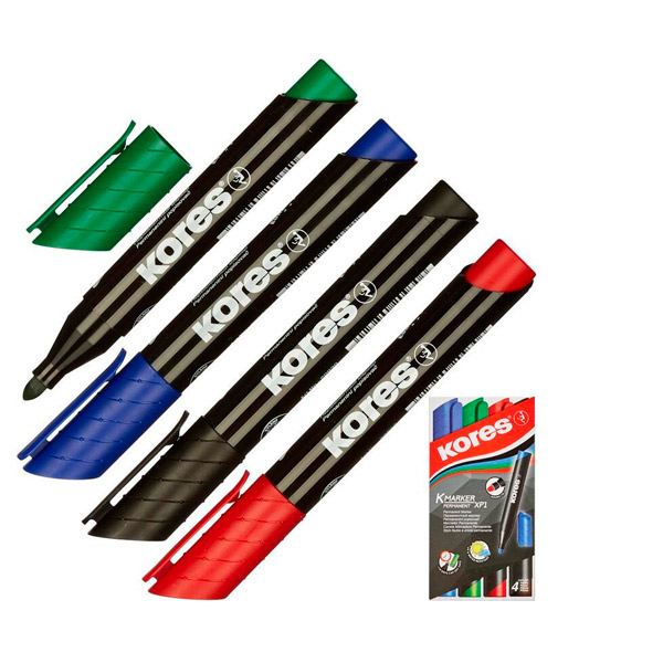 Набор маркеров 4 цв., круглые, толщина линии письма 1,5-3 мм, Kores, 20943, Чешская Республика