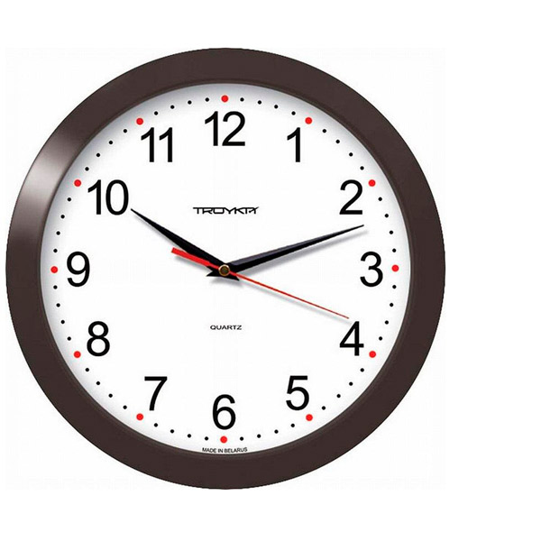 Часы настенные Troyka, 11100112, круглые, цвет рамки черный, циферблат белый, Беларусь