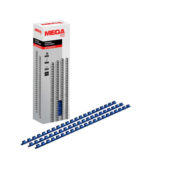 Пружины для переплета пластик, диаметр 8 мм, цвет синий, в упаковке 100 шт., ProMEGA Office, Китай