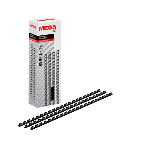 Пружины для переплета пластик, диаметр 8 мм, цвет черный, в упаковке 100 шт., ProMEGA Office, Китай