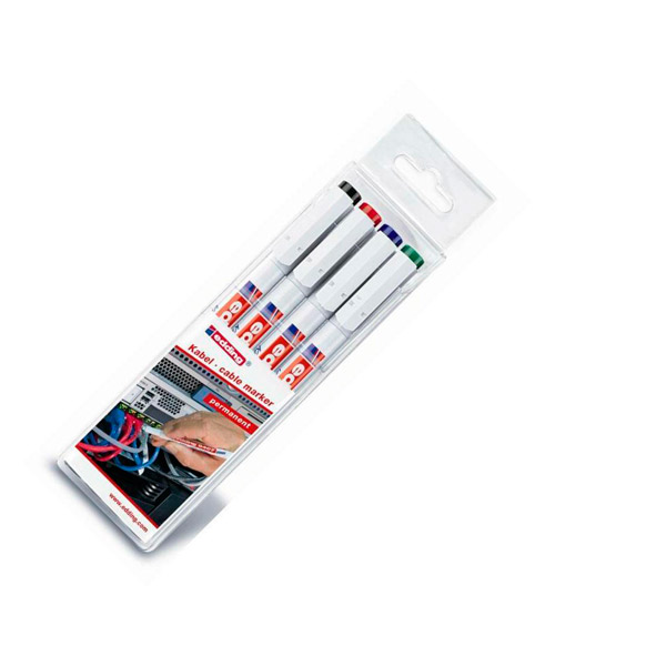 Маркер для кабеля, в упаковке 4 шт., 4 цв., Edding, E-8407/S, цвет чернил черный, синий, красный, зеленый, толщина линии письма 0,3 мм, игольчатый, Япония