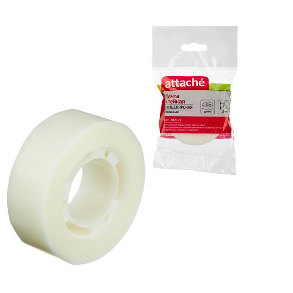 Клейкая лента 19мм*33м, односторонняя матовая, невидимая, не удаляемая, Attache, в упаковке  1 шт., Россия