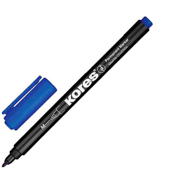 Маркер перманентный круглый, Kores, толщина линии письма 1 мм, цвет чернил синий