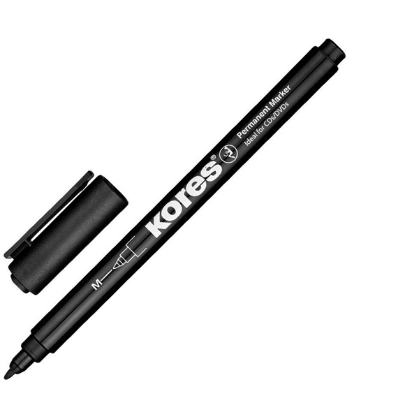 Маркер перманентный круглый, Kores, толщина линии письма 1 мм, цвет чернил черный