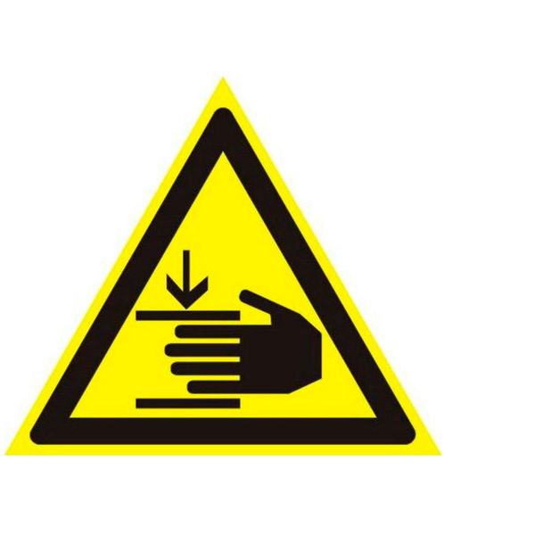 Знак безопасности, W27, "Осторожно! Возможно травмир-е рук", 200*200 мм, самоклеящаяся пленка ПВХ, ГАСЗНАК, Россия