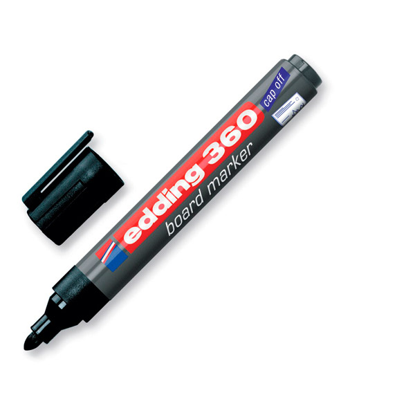 Маркер для белых досок круглый, толщина линии письма 2,2 мм, Edding, e-360/1 cap off, цвет чернил черный, Германия