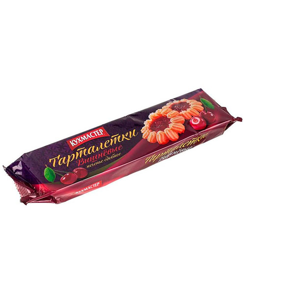 Печенье Кухмастер, Тарталетки вишневые, сдобное, вес  240 г, Россия