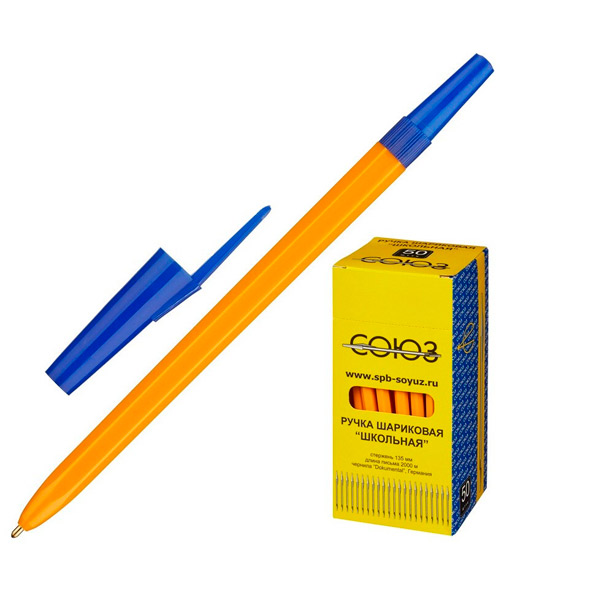 Ручка шариковая СОЮЗ, "Школьник", цвет чернил синий, толщина линии письма 0,7 мм, корпус пластик, оранжевый, Россия