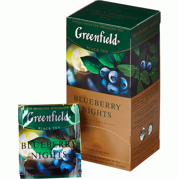 Чай пакетированный Greenfield, "Blueberry Nights", черный, с черникой,  25 пакетиков по 1,5 г, Россия