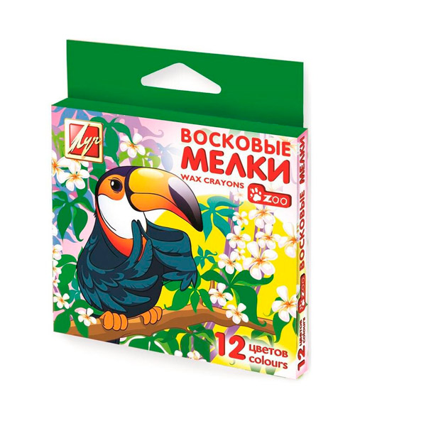 Восковые мелки Луч, "Zoo", комплект 12 шт., шестигранные, 12 цветов, Россия