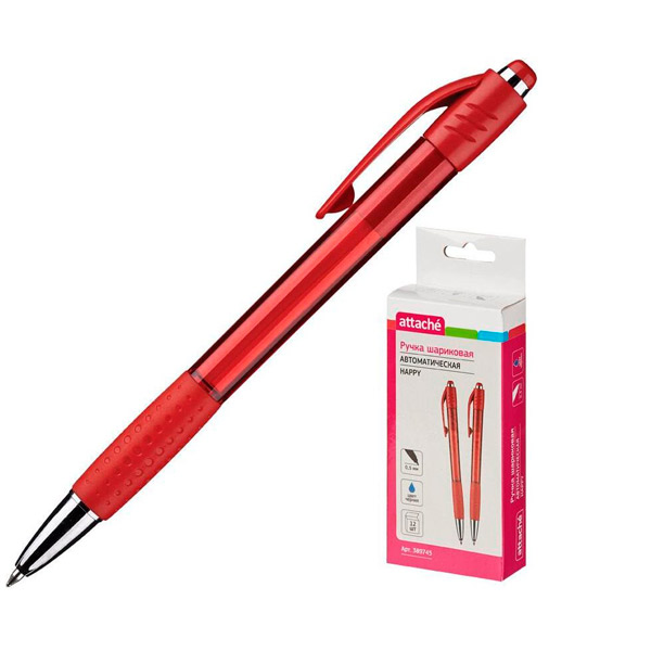 Ручка шариковая автоматическая Attache, цвет чернил синий, толщина линии письма 0,5 мм, красный, Россия