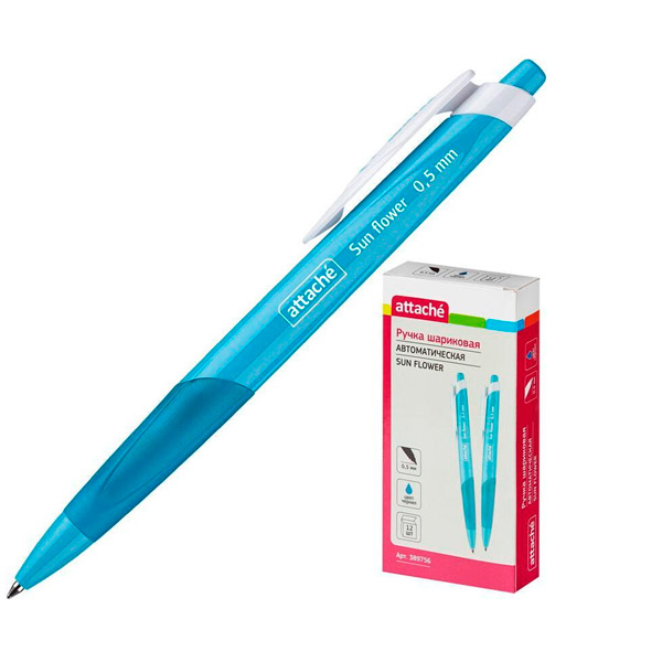 Ручка шариковая автоматическая Attache, цвет чернил синий, толщина линии письма 0,5 мм, синий, Китай
