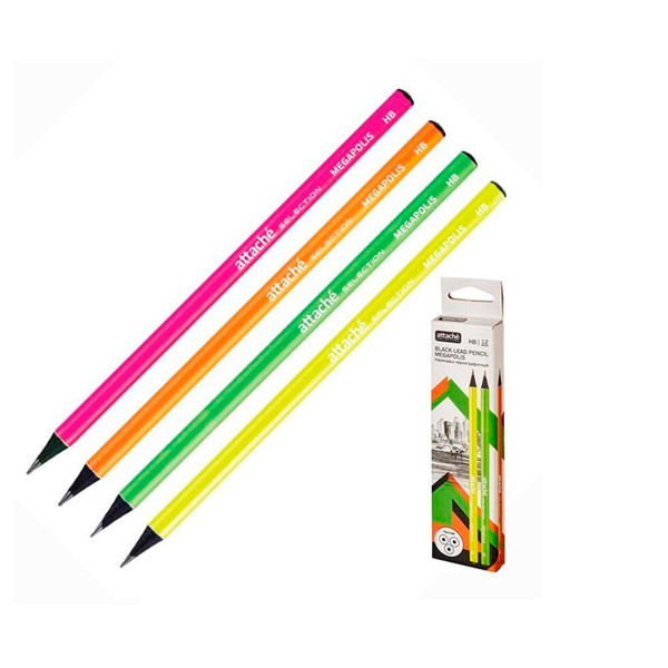 Карандаш Attache Selection, "Megapolis", без ластика, заточенный, HB (ТМ), круглый, ассорти, Китай