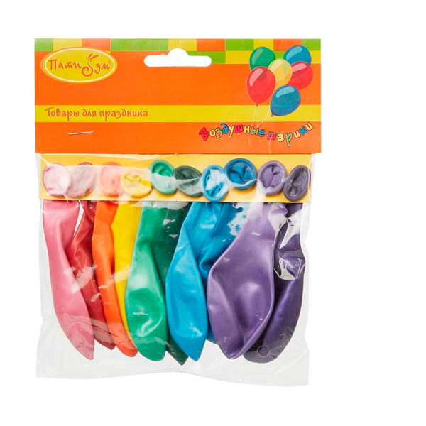 Шары воздушные Пати Бум, в упаковке 10 шт., цвет металлик ассорти, 23 см, Мексика