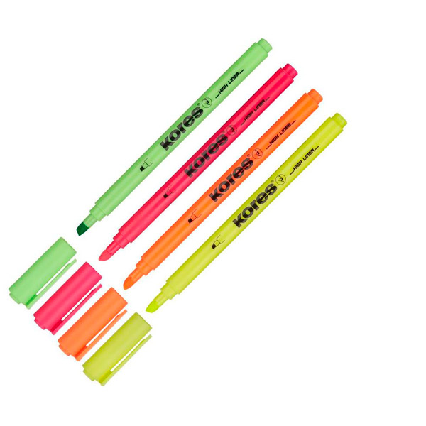 Набор текстовыделителей  4 цвета, толщина линии письма 1-3,5 мм, Kores, корпус пластик, Австрия
