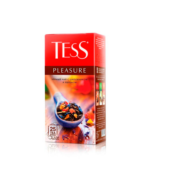 Чай пакетированный Tess, "Pleasure", черный, с шиповником и яблоком,  25 пакетиков по 1,5 г, Россия