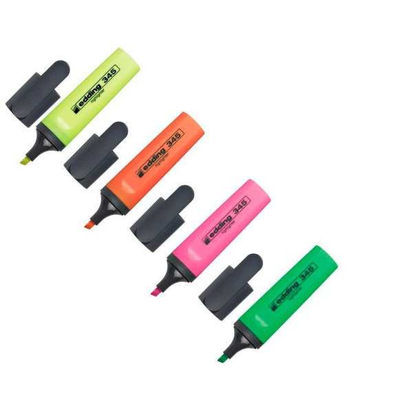 Набор текстовыделителей  4 цвета, толщина линии письма 1-5 мм, Edding, корпус пластик, Германия