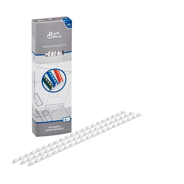 Пружины для переплета пластик, диаметр 6 мм, цвет белый, ProfiOffice, Китай