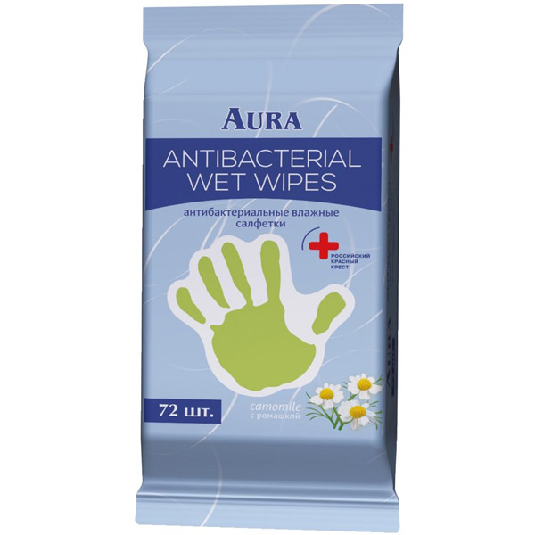 Салфетки влажные универсальные, AURA, "Derma Protect", упаковка пакет с пластиковым клапаном