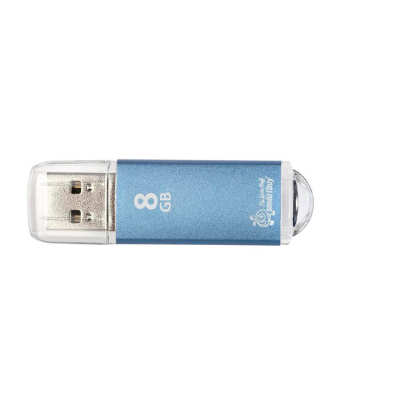 Флеш-диск   8 Gb, SmartBuy, "V-Cut", USB 2,0, скорость записи до  5 Мб/с, скорость чтения до  20 Мб/с, голубой, 59*17,5*8 мм, Китай