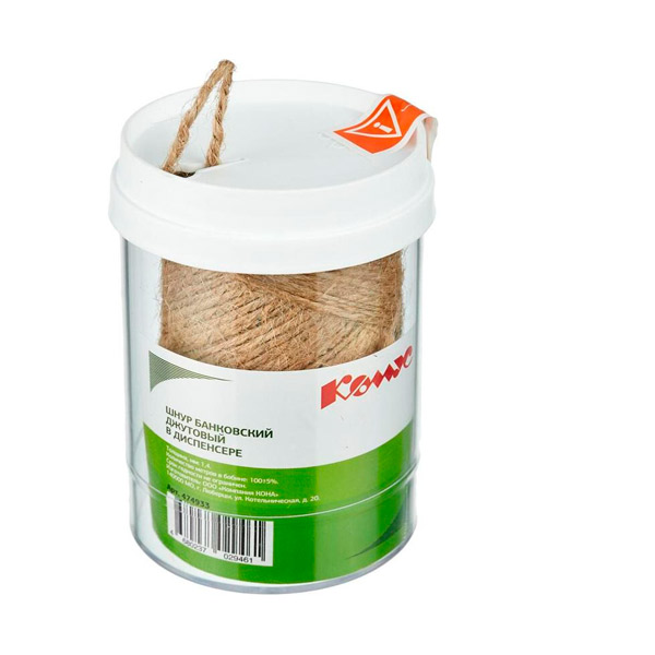 Шпагат, банковский, джутовый, полированный, (в диспенсере), 1120 текс, длина  100 м, 0,12 кг, цвет бежевый, Россия